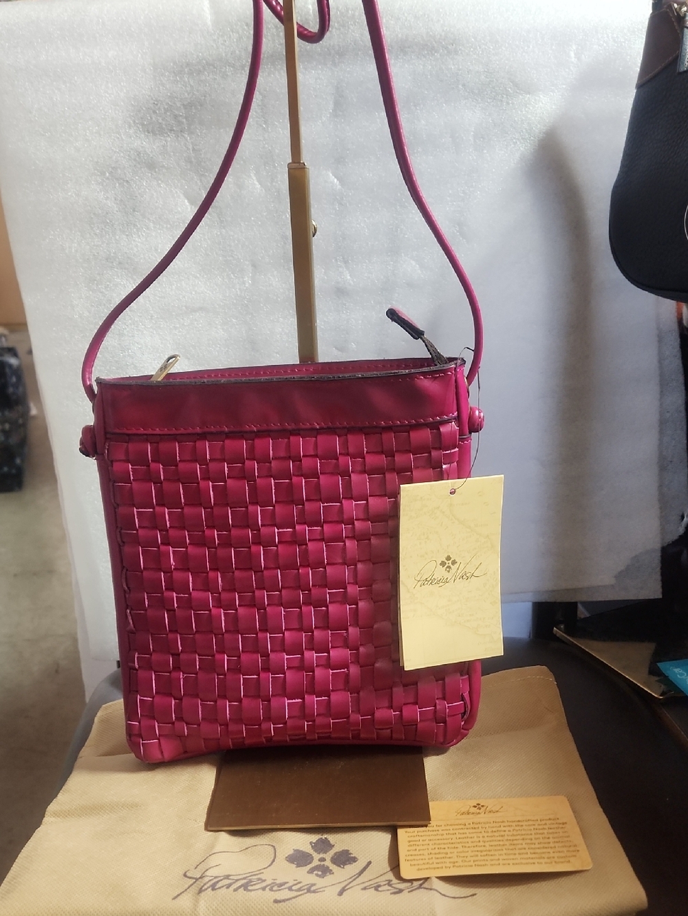 Patricia Nash Hot Pink Leather Woven Crossbody Bag Nwt